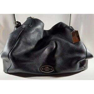 COACH MADISON PHOEBE Pebbled Leather Hobo Satchel Bag Black Gold EXCELLENT